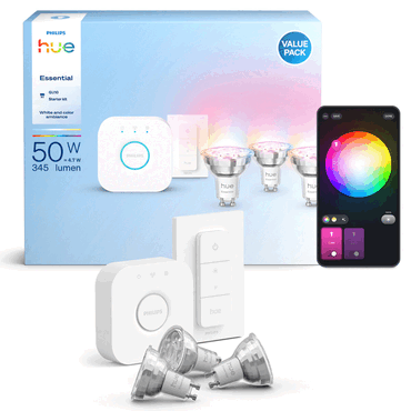 8721103103758 - Hue Essential starter kit 3 GU10 smart bulbs (345 lm) + dimmer switch