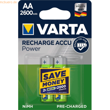 Varta VARTA Rechargeable Akku AA Mignon 2er 2600mAh (Entladeschutz)