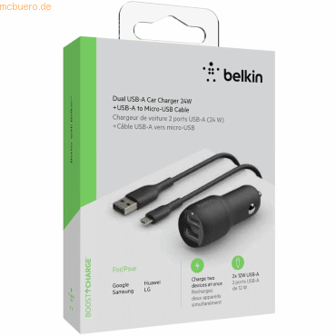 Belkin Belkin Dual USB-A Kfz-Ladegerät incl. Micro-USB Kabel 1m 24W b