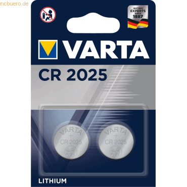 Varta VARTA Knopfzellenbatterie Electronics CR2025 Lithium 2er-Pack