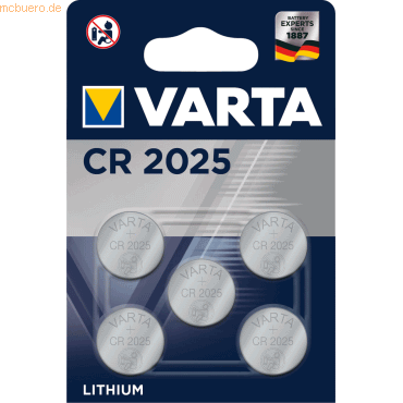 Varta VARTA Knopfzellenbatterie Electronics CR2025 Lithium 5er-Pack