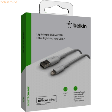 Belkin Belkin Lightning Lade/Sync Kabel ummantelt mfi 2m weiß