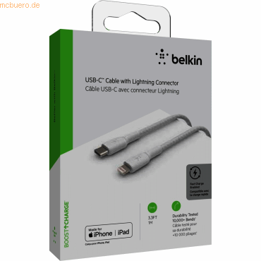 Belkin Belkin Lightning/USB-C Kabel ummantelt mfi 1m weiß