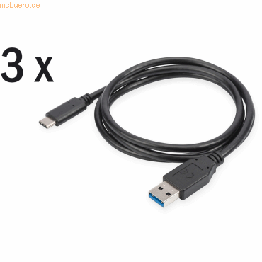 4016032455264 - USB-Kabel usb 20 usb-c® Stecker usb-a Stecker 100 m Schwarz 3 St Geschirmt doppelt gesc - Digitus