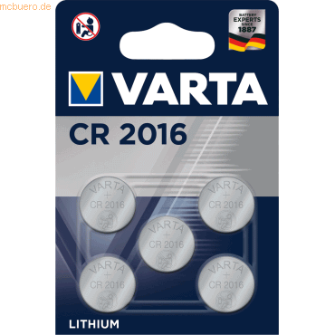 Varta VARTA Knopfzellenbatterie Electronics CR2016 Lithium 5er-Pack