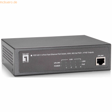 Digital data communication LevelOne FEP-0511 5 Port PoE Switch, 65W, 8