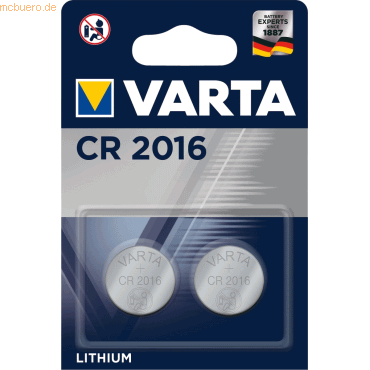 Varta VARTA Knopfzellenbatterie Electronics CR2016 Lithium 2er-Pack