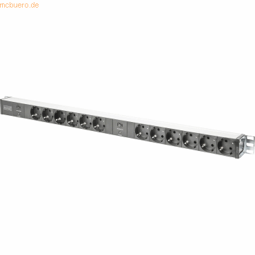 Assmann DIGITUS 1HE Alu PDU 2x 16A, 12x Schuko, Überlastschutz