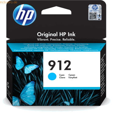 Hewlett Packard HP Tintenpatrone Nr. 912 3YL77AE Cyan (ca. 315 Seiten)