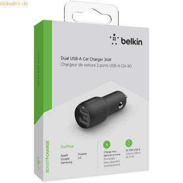 Belkin Belkin Dual USB-A Kfz-Ladegerät, 24W, schwarz