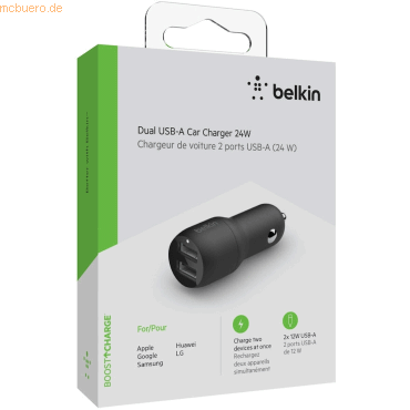 Belkin Belkin Dual USB-A Kfz-Ladegerät, 24W, schwarz