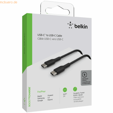 0745883788255 - Usb-c auf usb-c Boost Charge Kabel (usb Typ-C Schnellladekabel für Pixel iPad Pro und Samsung Geräte ua 2 m) schwarz - Belkin