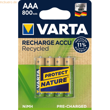 Varta VARTA Recharge Akku Recycled AAA Micro 4er 800mAh