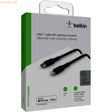 Belkin Belkin Lightning/USB-C Kabel ummantelt mfi 1m schwarz