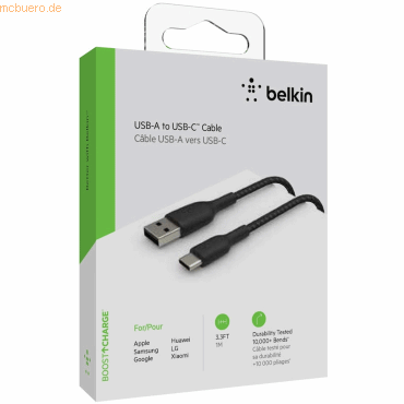 Belkin Belkin USB-C/USB-A Kabel ummantelt, 1m, schwarz