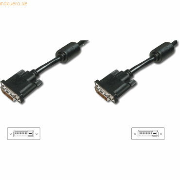 4016032298342 - DVI Anschlusskabel DVI-D 24+1pol Stecker DVI-D 24+1pol Stecker 1000 m Schwarz AK-320101-100-S schraubbar mit Ferritkern DVI-Kabel