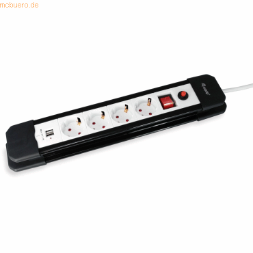 4015867222058 - Equip - Steckdosenleiste mit 4 Steckdosen 15 Meter Netzwerkkabel + 2 USB-Anschlüsse und Aus-Taste an