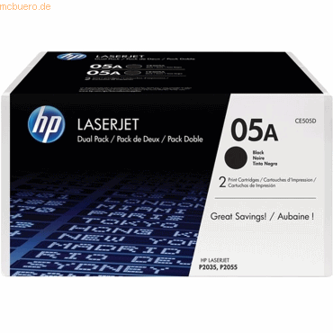 Hewlett Packard HP Toner Doppelpack CE505D Schwarz (2x ca. 2.3000 Seit