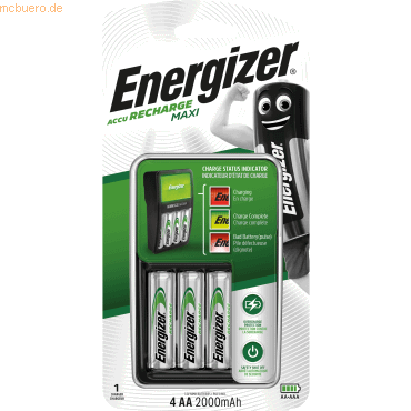 Energizer Akkuladegerät Maxi Charger für AA/AAA-Akkus inklusive 4 AA-A