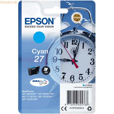 8715946625775 - 27 - 36 ml - Cyan - original - Blister mit RF- akustischem Alarmsignal - Tintenpatrone 8715946625775 - 27 - 36 ml - Cyan - original - Blister mit RF- akustischem Alarmsignal - Tintenpatrone