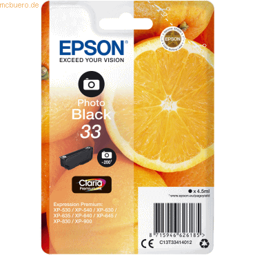 Epson Tintenpatrone Epson T3341 Photo schwarz