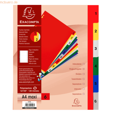 3130630025061 - 1 bis 6 Register DIN A4+ Farbig sortiert 6-teilig PP (Polypropylen) 11 Löcher