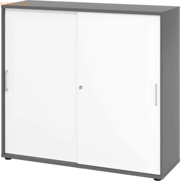 4032062185094 - Schiebetürschrank Breno abschließbar Spanplatte melaminharzbeschichtet B 1200 x T 400 x H 1100 mm 3 Ordnerhöhen graphit weiß