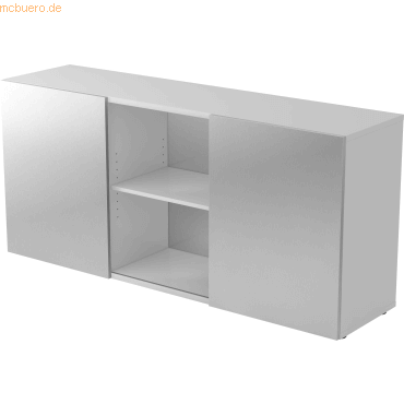 mcbuero.de Sideboard 2 OH BxTXH 160x42x74,8cm Schiebetüren Grau/Silber