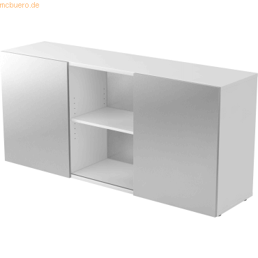 mcbuero.de Sideboard 2 OH BxTXH 160x42x74,8cm Schiebetüren Weiß/Silber