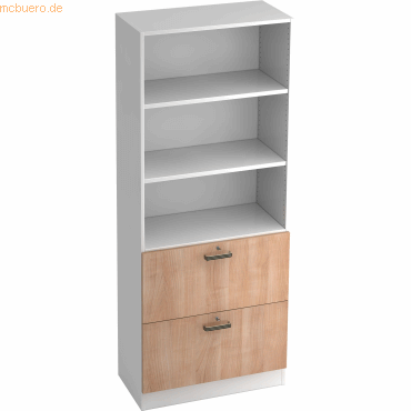 4032062146637 - PRO SIGNA G 7300 SG - 5 OH Weiß Nussbaum Schrank mit Hängeregistratur (abschließbar) Streifengriff Kunststoff