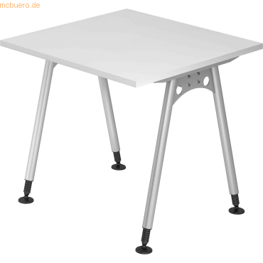 4032062119143 - HAMMERBACHER AS08 höhenverstellbarer Schreibtisch weiß quadratisch A-Fuß-Gestell silber 800 x 800 cm