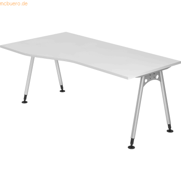 4032062134832 - HAMMERBACHER AS18 höhenverstellbarer Schreibtisch weiß Trapezform A-Fuß-Gestell silber 1800 x 800 cm