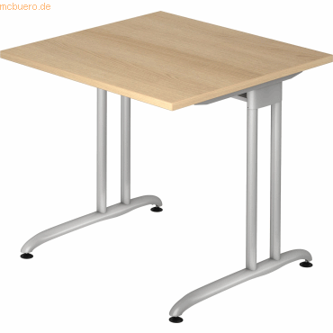 4032062163153 - HAMMERBACHER Altus Schreibtisch eiche quadratisch C-Fuß-Gestell silber 800 x 800 cm