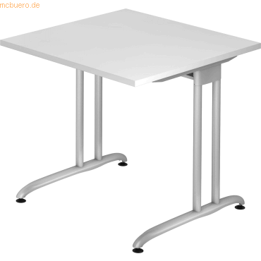 4032062118825 - HAMMERBACHER BS08 Schreibtisch weiß quadratisch C-Fuß-Gestell silber 800 x 800 cm