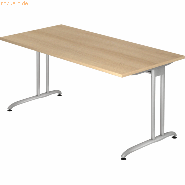 4032062163177 - HAMMERBACHER Altus Schreibtisch eiche rechteckig C-Fuß-Gestell silber 1600 x 800 cm