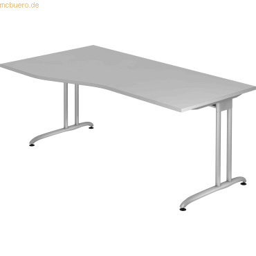 4032062010334 - HAMMERBACHER BS18 Schreibtisch lichtgrau Trapezform C-Fuß-Gestell silber 1800 x 800 1000 cm