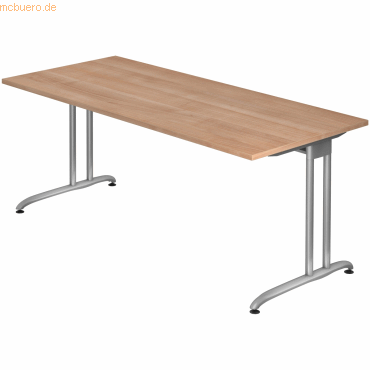 4032062028018 - HAMMERBACHER Altus Schreibtisch nussbaum rechteckig C-Fuß-Gestell silber 1800 x 800 cm