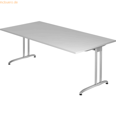 4032062149874 - HAMMERBACHER BS2E Schreibtisch grau rechteckig C-Fuß-Gestell silber 2000 x 1000 cm