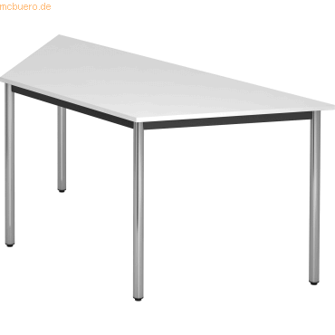 4032062173695 - HAMMERBACHER Konferenztisch weiß chrom Trapezform Rundrohr chrom 1600 x 690 x 720 cm