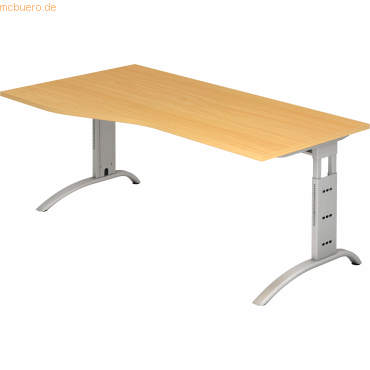 4032062009895 - HAMMERBACHER Savona höhenverstellbarer Schreibtisch buche Trapezform C-Fuß-Gestell silber 1800 x 800 1000 cm