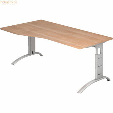 4032062014899 - HAMMERBACHER Savona höhenverstellbarer Schreibtisch nussbaum Trapezform C-Fuß-Gestell silber 1800 x 800 1000 cm