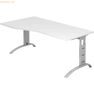 4032062134863 - HAMMERBACHER Savona höhenverstellbarer Schreibtisch weiß Trapezform C-Fuß-Gestell silber 1800 x 800 1000 cm