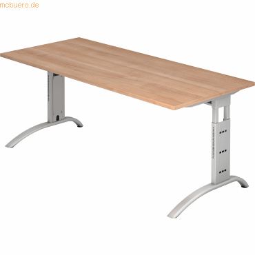 4032062028186 - HAMMERBACHER FS19 höhenverstellbarer Schreibtisch nussbaum rechteckig C-Fuß-Gestell silber 1800 x 800 cm