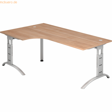 4032062014912 - HAMMERBACHER Savona Schreibtisch nussbaum L-Form C-Fuß-Gestell silber 2000 x 800 1200 cm