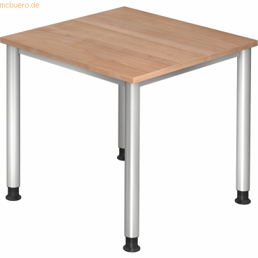 4032062139202 - Schreibtisch VHS08 N S manuell höhenverstellbar 685-81cm (H) 80x80cm (BxT) quadratisch nussbaum   Silber 4032062139202 Ham