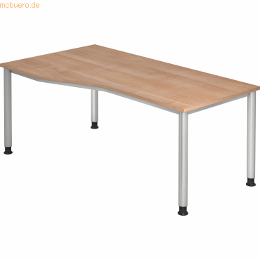 4032062139455 - HAMMERBACHER Orbis höhenverstellbarer Schreibtisch nussbaum Trapezform 4-Fuß-Gestell silber 1800 x 800 1000 cm