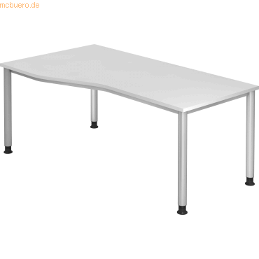 4032062139462 - HAMMERBACHER Orbis höhenverstellbarer Schreibtisch weiß Trapezform 4-Fuß-Gestell silber 1800 x 800 1000 cm