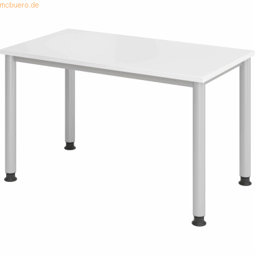 mcbuero.de Schreibtisch 4-Fuß-rund 120x67cm Weiß/silber