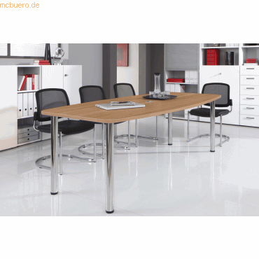 4032062144497 - HAMMERBACHER Konferenztisch KT22C nussbaum Tonnenform Rundrohr chrom 2200 x 830 1030 x 720 - 740 cm