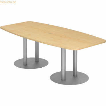 4032062157237 - HAMMERBACHER Konferenztisch KT22S ahorn Tonnenform Rundrohr silber 2200 x 830 - 1030 x 740 cm